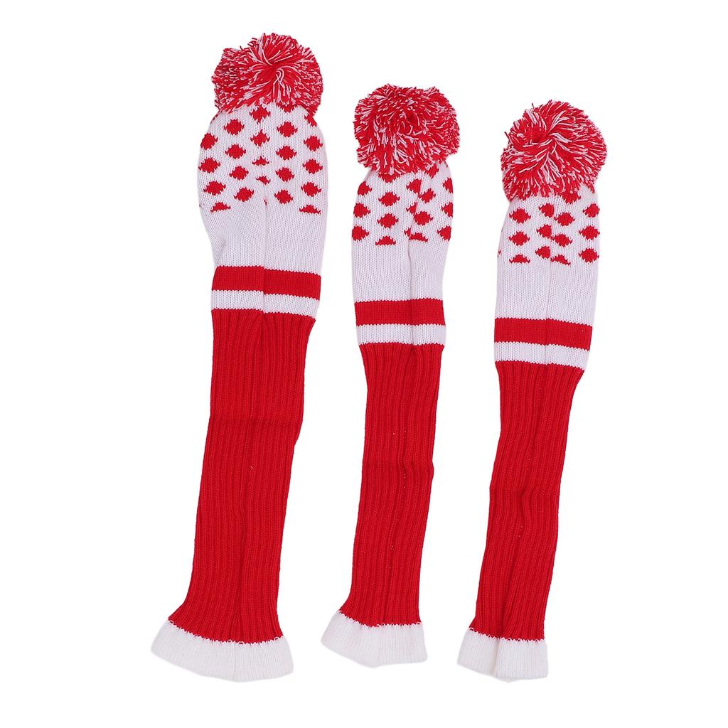 3PCS Stripes Knitted Club Head Covers 3 Piece Set 1 3 5 Headcovers with Pom Pom Decoration Snug Fit Red