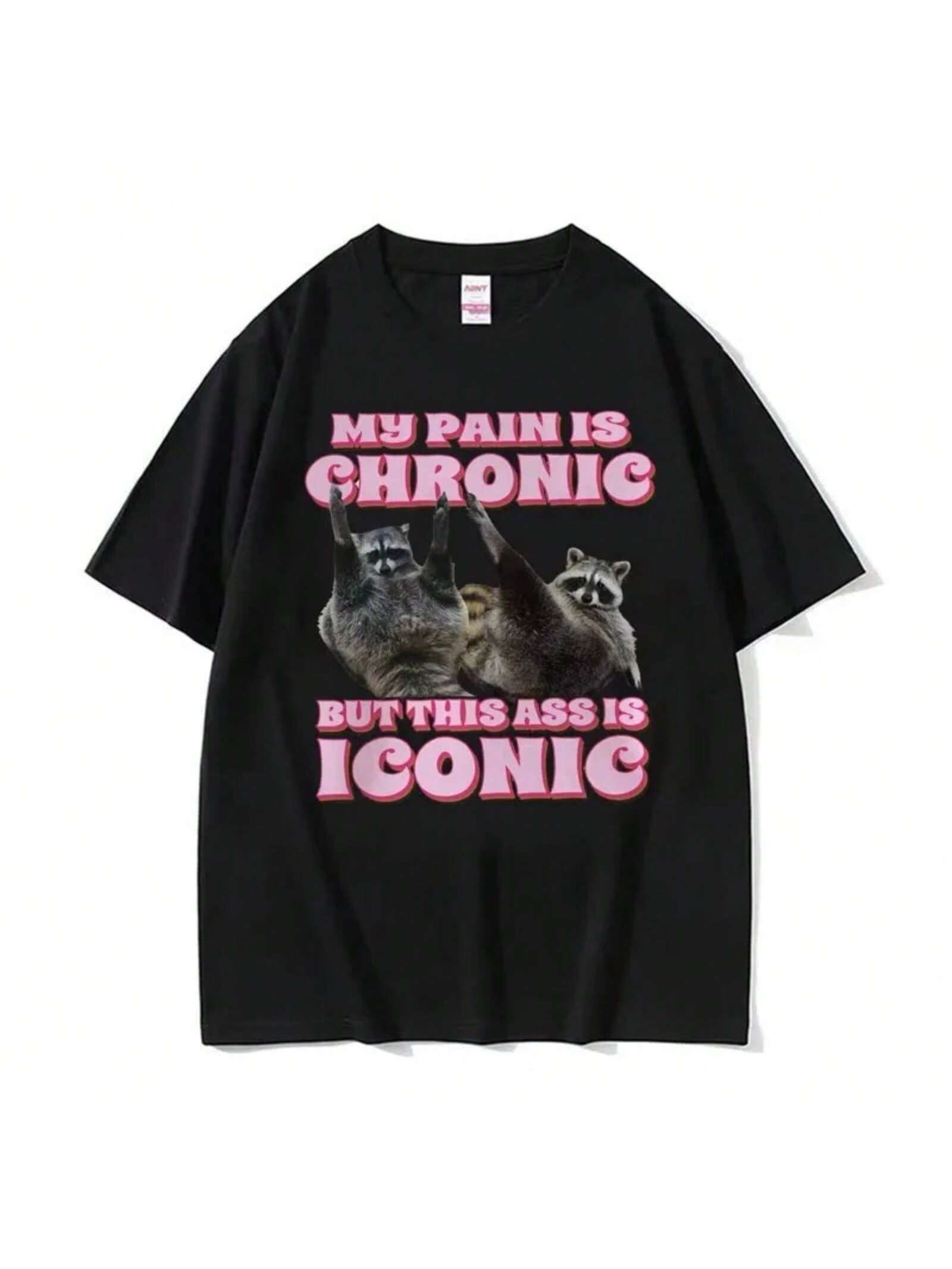 Funny My Pain Is Chronic But This Is Iconic Tee Shirt Raccoon Meme T Shirt Wo Vintage Kawaii Couples T-Shirt Tops S разноцветный