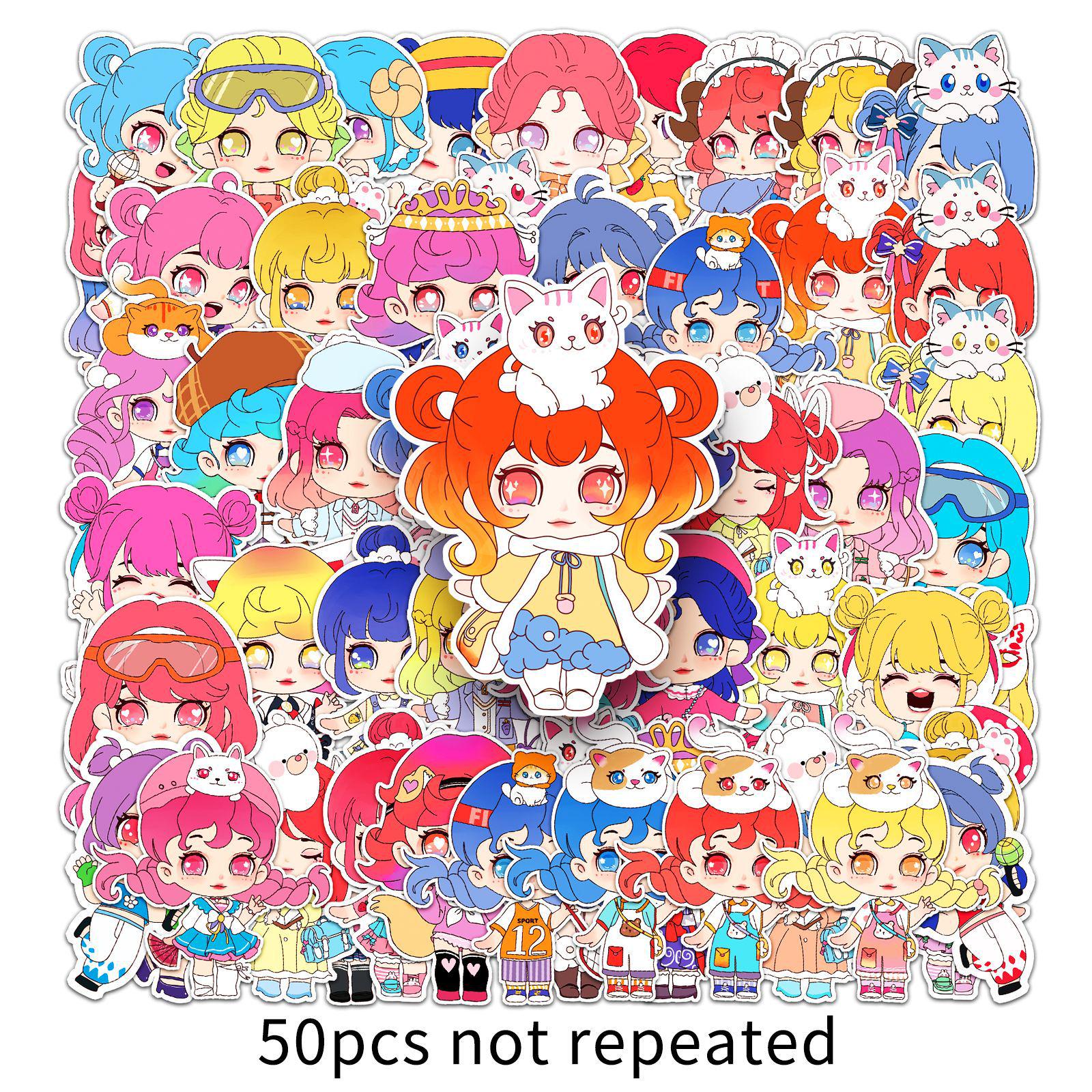 Original Hand-Drawn Cartoon Doll Stickers - Cute Journal & Notebook Set (50 pcs)