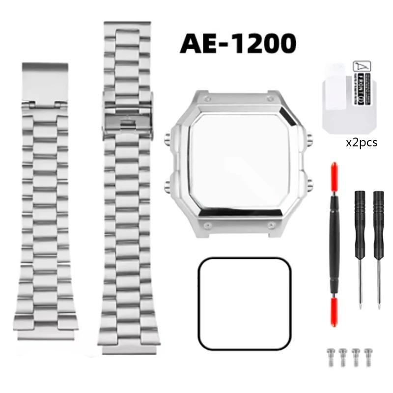 Pro Casio 3299 AE-1200 AE-1200WH AE1300 Modifikované pouzdro hodinek z nerezové oceli 304 AE1200 Celokovové pouzdro Ocelový řemínek