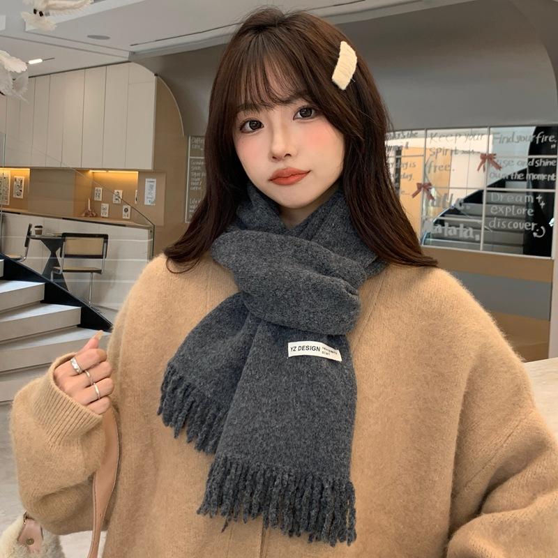 Women Winter Red Green Christmas Knitted Scarf Headscarf Lady Men Preppy Simple Tassel Scarve Foulard Wrap Shawl Casual Korean