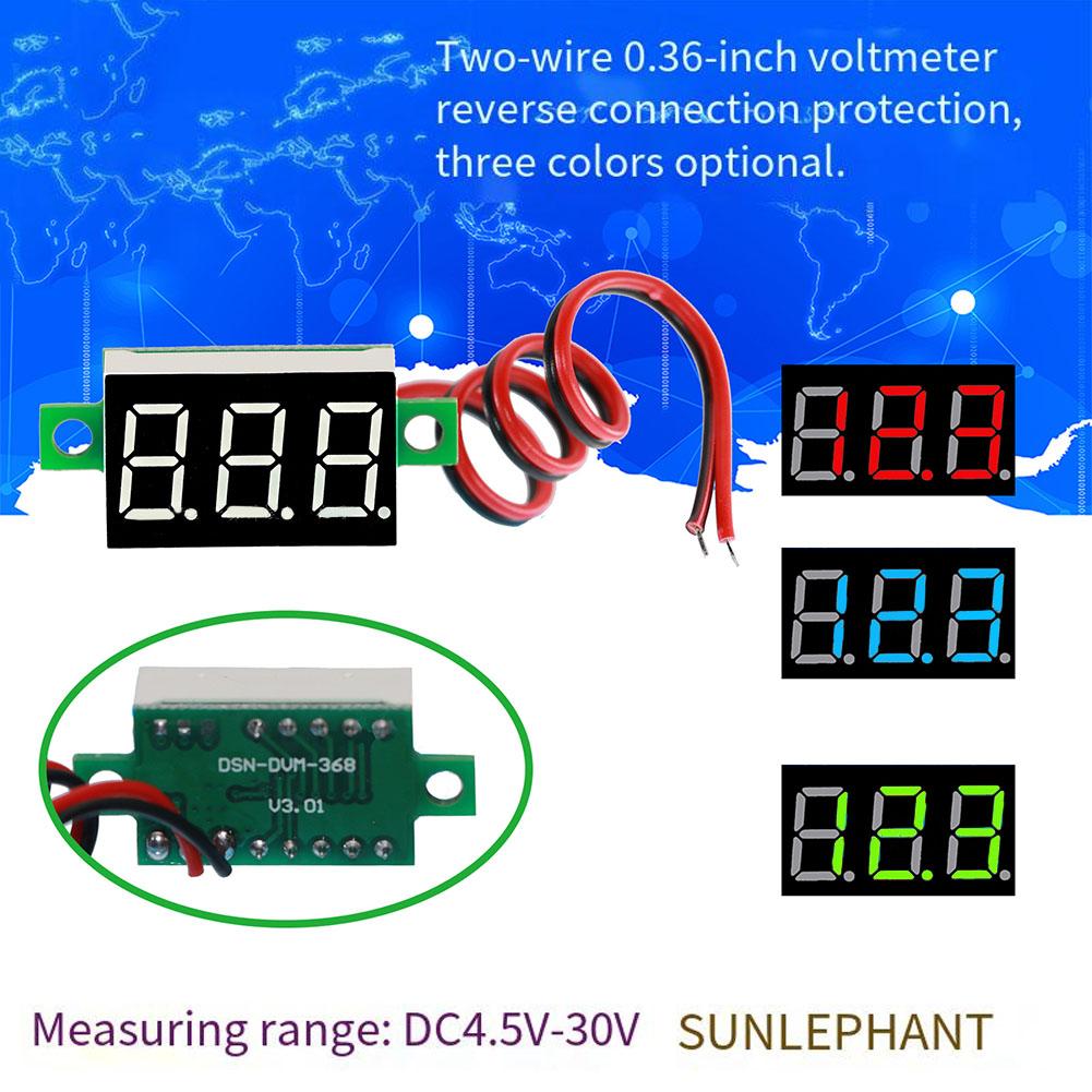0.36 Inch LED Digital 2-line DC Voltage Table Red Blue Green DC4.5-30V Voltmeter