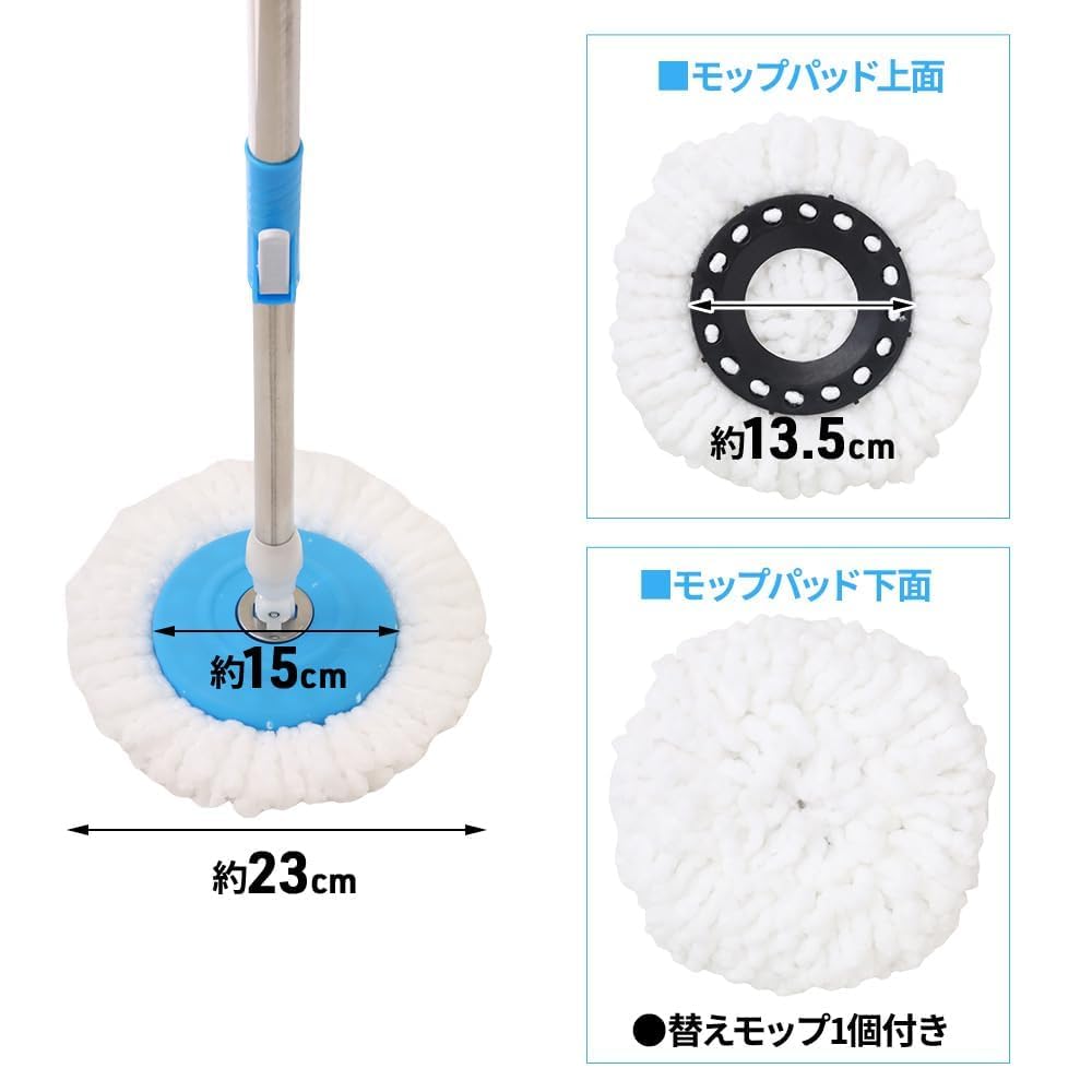 Rotační mop pro snadný úklid Včetně náhradního mopu na mokro Hloubkový úklid podlahy Rotační podlahový ždímací mop Čisticí potřeby life_mart [Snadné použití a sušení odstřeďováním] Mop,