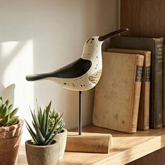 Wooden Coastal Bird Figurine Nautical Theme Bird Table Ornament with Base for Living Room Beach Home Decor