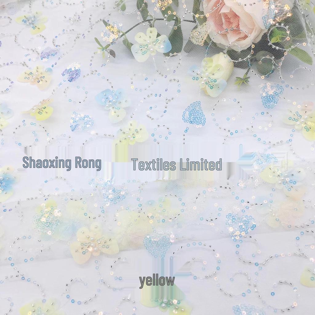 3mm Bubble Beads & Sequin Butterfly Mesh Fabric for Children's Embroidery Skirts