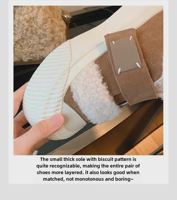 Women's Cowhide Grape Fur Velcro Thick Sole Velvet-Lined Warm Biscuit Shoes