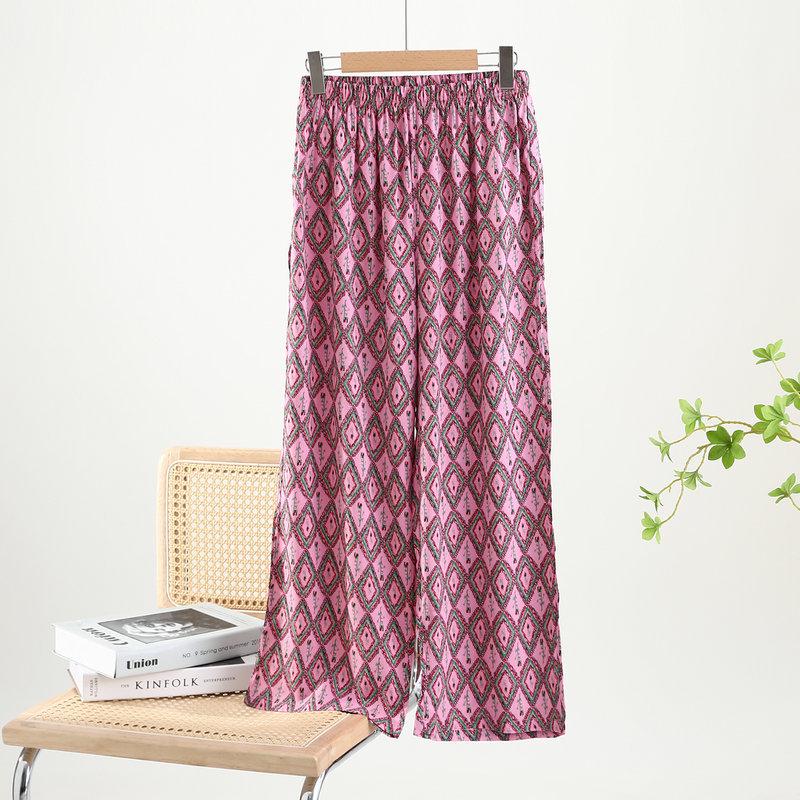Women's Loungewear: Cotton Silk Loose Wide-Leg Pajamas - Summer Casual Trousers, Wearable Outdoors
