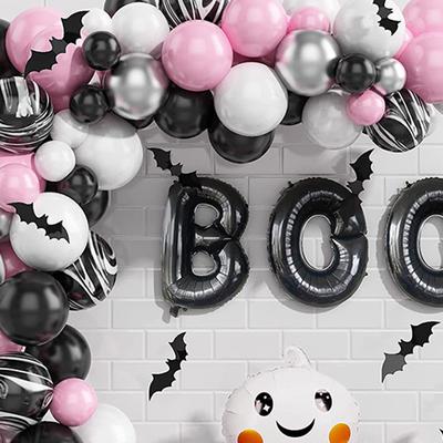 Halloween Party Thema Luftballons Set Rosa Schwarz Weiß Latexballon Boo Geist Folienballon Kette Girlande Fledermaus Bogen Kit Party Deko