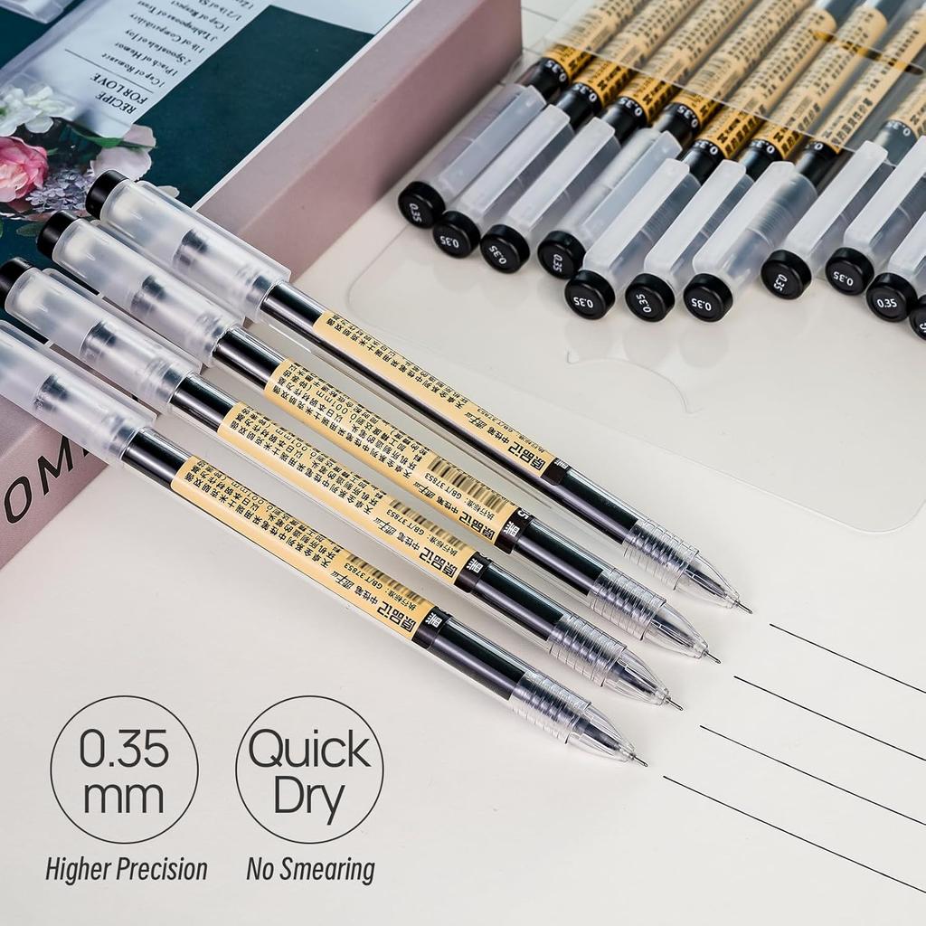 Quick Dry Black Gel Roller Pens, Japanese Style, 0.35mm Extra Fine Point, Precise and smooth writing, 12-Count Pack