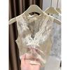Temperament Celebrity Style V-Neck Lace Bottom Shirt Female Spice Girl Style Sleeveless Vest Inside Thin Sexy Mesh Top