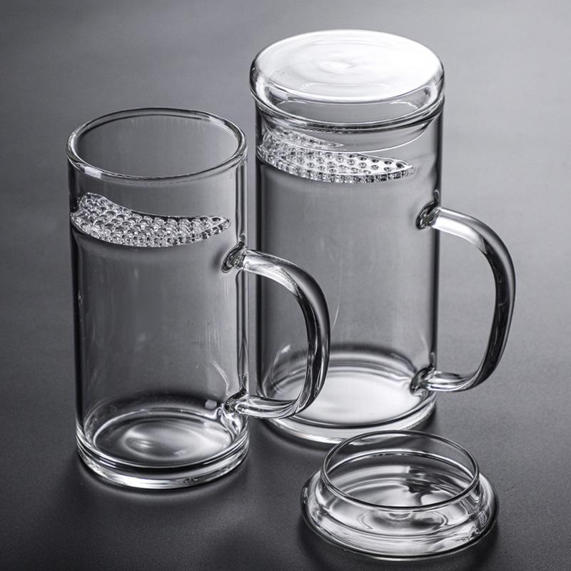 High Borosilicate Glass Crescent Tea Leak Large Capacity Green Tea Cup with Handle Single Layer Cup for Tea Separation Drinking Water Cup