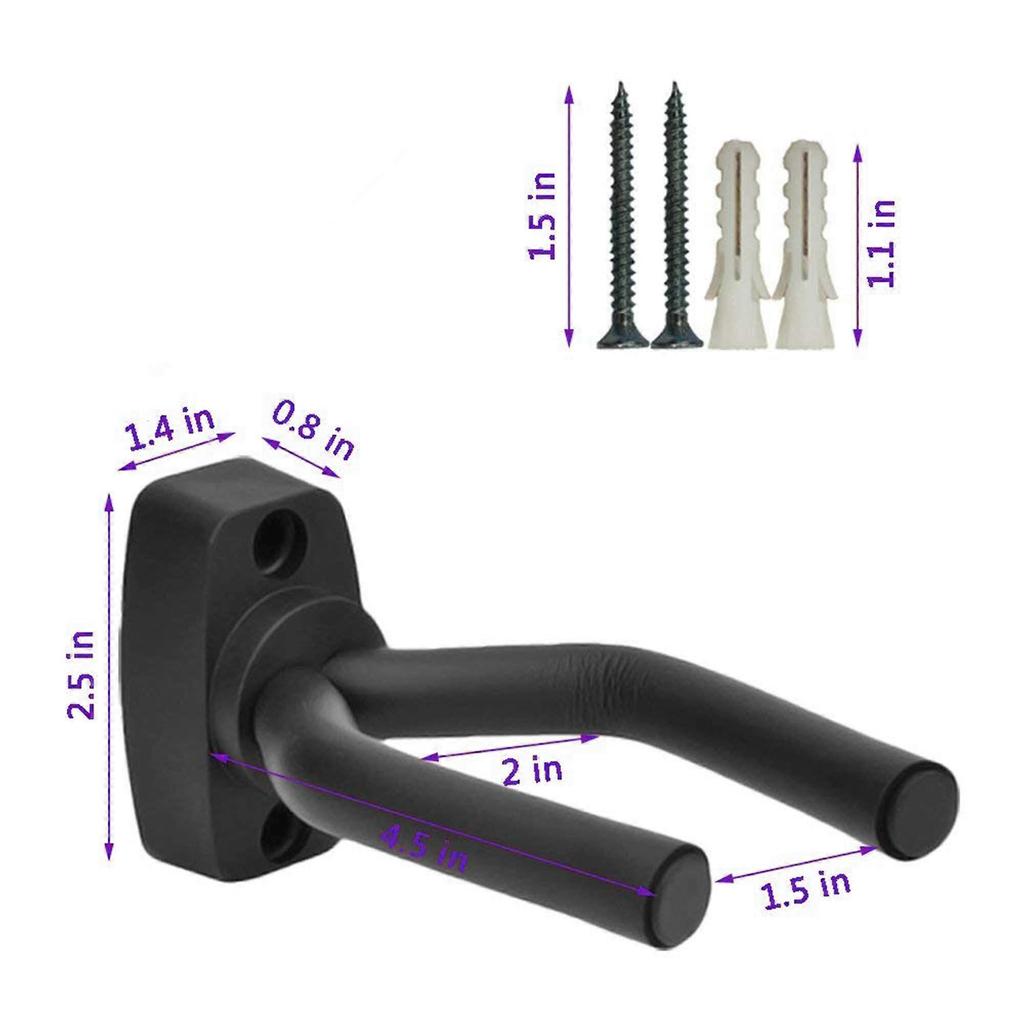 Guitar Wall Mount Hanger 4 Pack, Guitar Hanger Wall Hook Bracket Holder Stand Black Display with Screws - Easy To Install