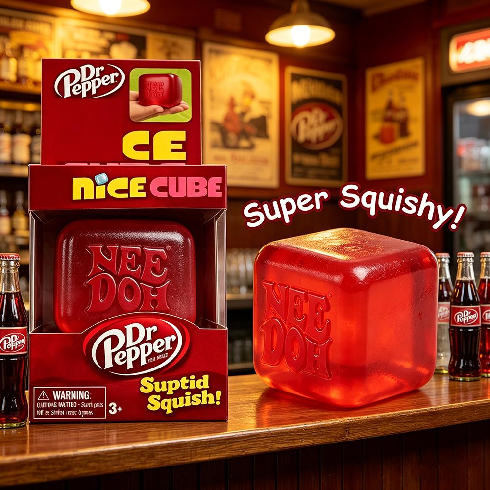 Dr Pepper X Needoh Nice Cube Squishy Stress Relief Toy, Soft Squeeze Fidget Cube For Kids & Adults, Anxiety Relief Sensory Toy