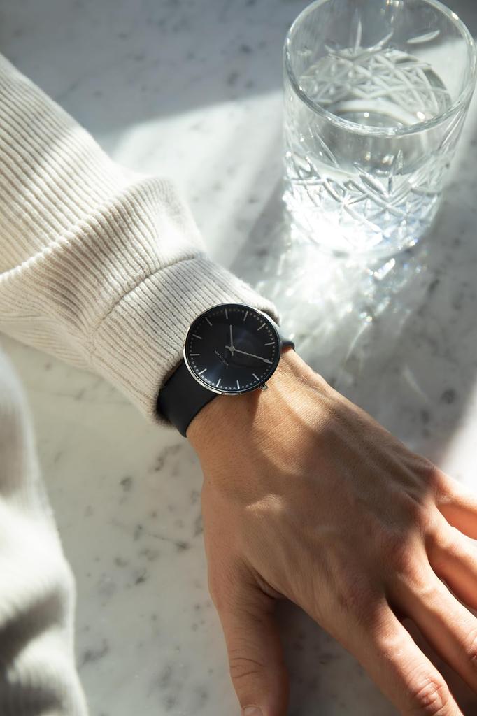 ARNE JACOBSEN CITYHALL 53206-2004SP 40mm Watch, Nordic Design, Water Resistant (Quiet Design with No Second Hand), Oxford Blue Leather Strap