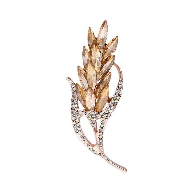 Korean Fashion Wheat Ear Crystal Rhinestone Brooch for Women's Coat