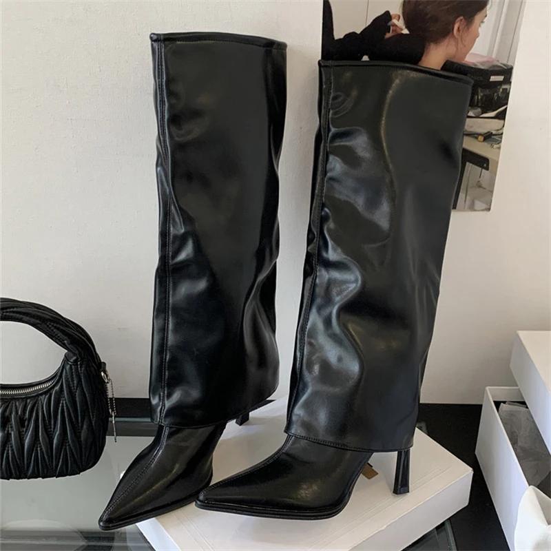 

Women s Shoes Fashion Designer Pointed Toe Knee-High Boots Shoes for Women Sexy Thin High Heels Party Prom Ladies Shoes Zapatos 40 чорний