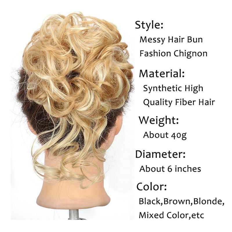 Unordentlicher Dutt Haarteil Wellig Lockig Synthetisch Hochsteckfrisur Chignon Fake Scrunchies Pferdeschwanzverlängerung für Damen Dunkelbraun