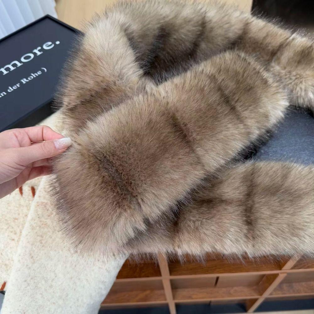 Imitation Mink Fur Long Faux Fur Scarf Thick Shawl Wrap Fleece Neck Gaiter Fluffy Scarf Winter