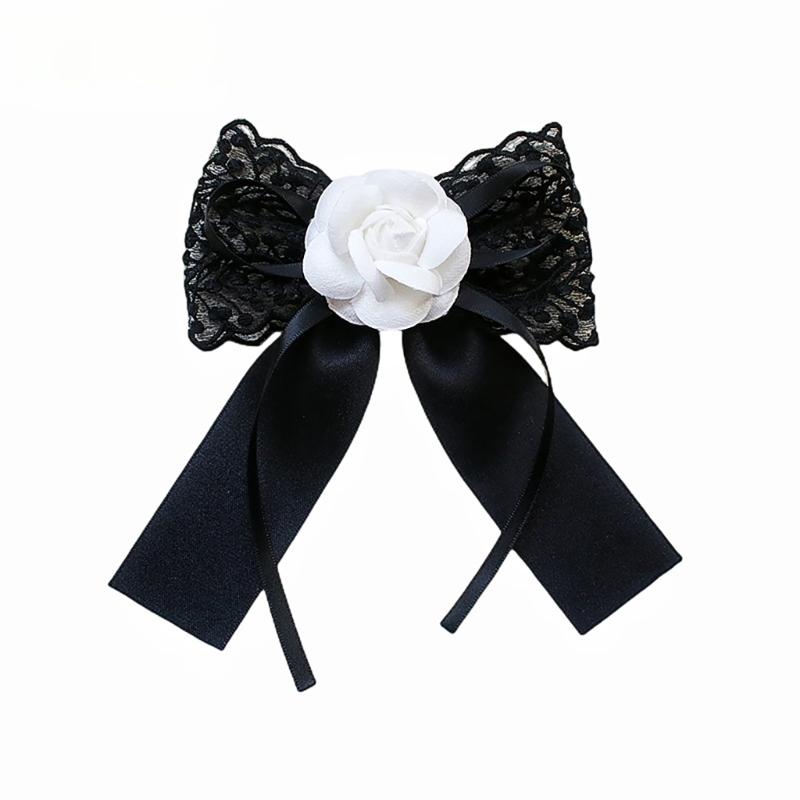 Crystal Pearls Ribbon Bowknot Brooch Pin Bowtie for Women Shirt Jabot Collar Pre Tied Necktie Clip Clothing Accessories