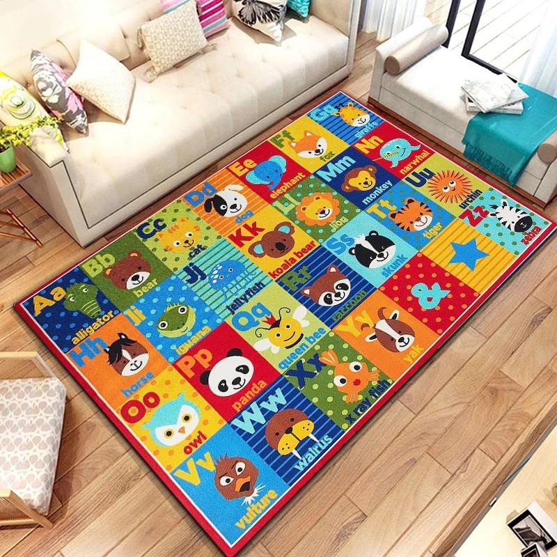 Alphabet Lernteppich Matte Teppich ABC Buchstaben Zahlen Tiere Formen Pädagogisch Kinder Heimdekoration Bodenmatte Teppiche für Schlafzimmer