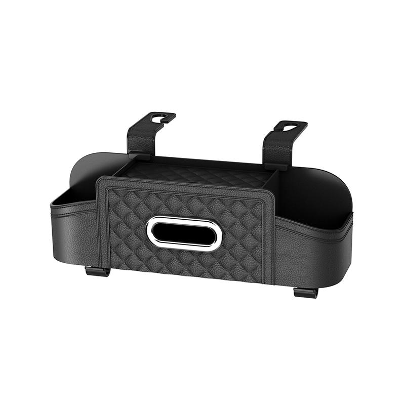 Multifunctional Car Seat Back Leather Tissue Storage Box Phone And Tablet Stand Place Water Cup Portability Trash Hook Bag
