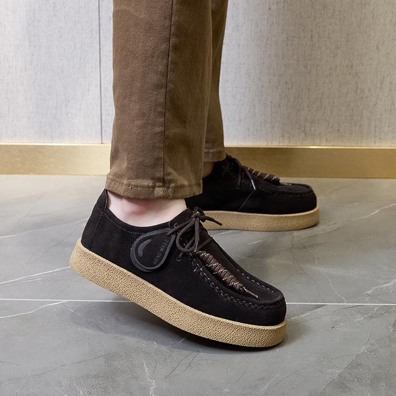 

Retro Casual Men Shoes Suede Leather Loafers Male Sneakers Comfor Soft Sole Driving footwear Fashion no slip Walking Flats 44 шоколадний