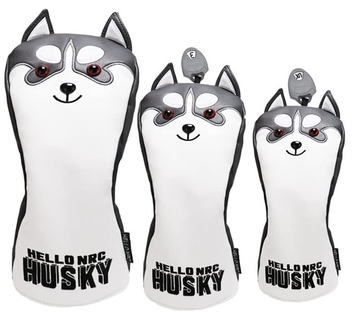 Waterproof Golf Headcovers for Golf Clubs with Conversion Featuring and Schnauzer Designs for Husky and One for Utility Driver/Wood/Utility/UT Tags,