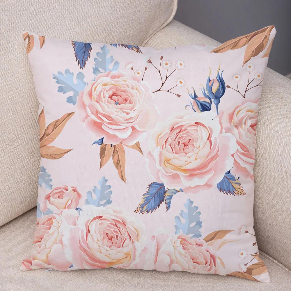 Nordic Style Rose Flower And Birds Pillow Case Cushion Cover For Car Sofa Super Soft Plush Decor Flower Plant Animal Pillowcase