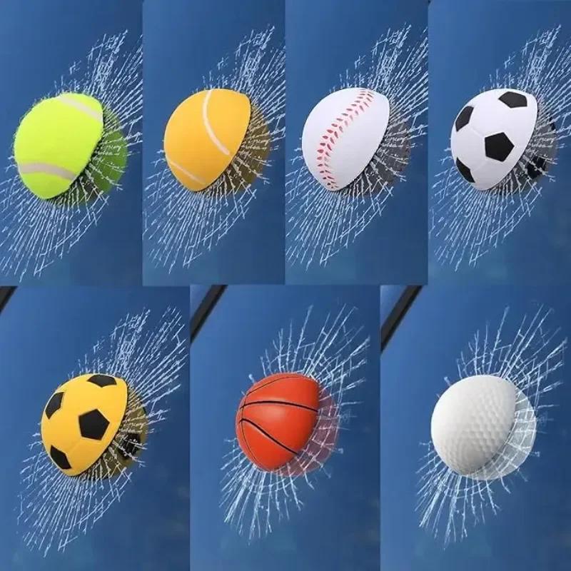 Car Styling Baseball Football Tennis Stereo Broken Glass 3D Sticker Car Window Ball Hits Self Adhesive Decal Car Stickers
