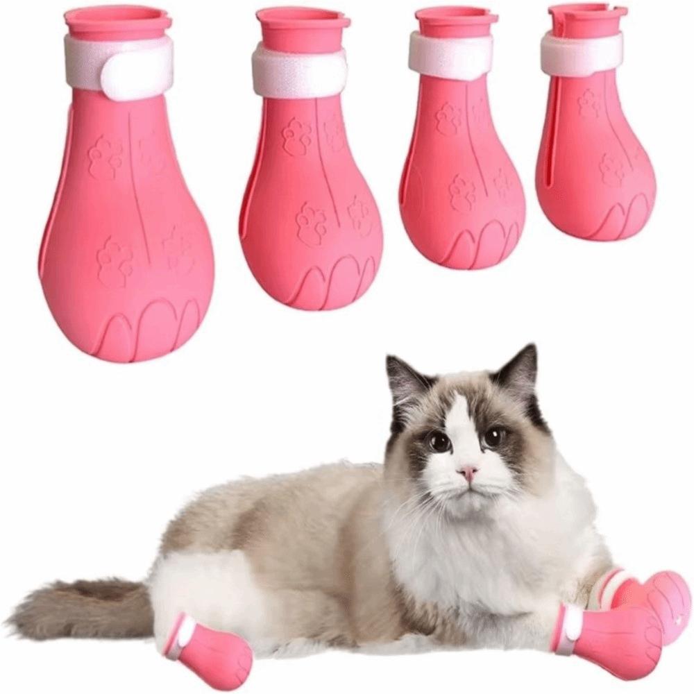 4PCS Gifts Anti Scratch Cat Foot Cover Adjustable Soft Pet Bath Cat Shoes Multifunctional Silicone Cat Claw Foot Cover