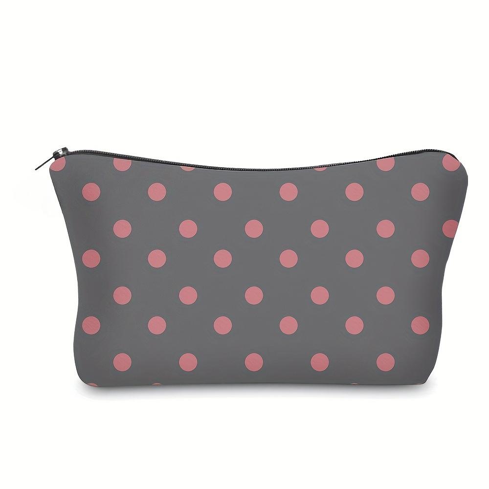 Chic Polka Dot Polyester Makeup Bag Cute Fashionable Cosmetic Pouch with Zipper, Portable Travel Organizer Gift Toiletry Bag