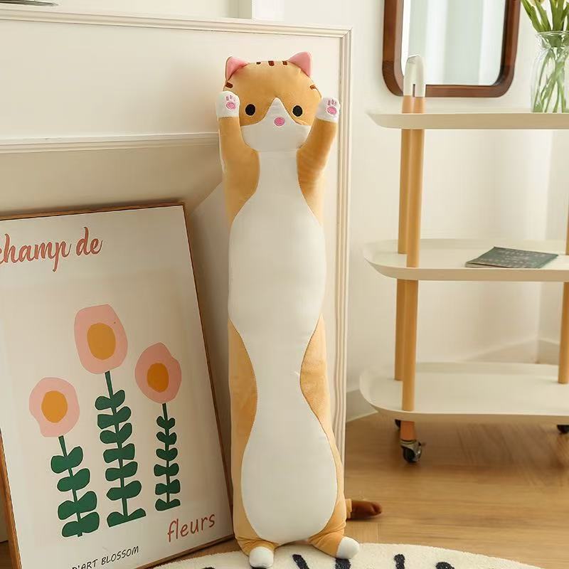 Langes Katzen-Plüsch-Körperkissen Kreatives Süßes Tier-Stofftier-Kissen Weiches Sofa-Dekokissen Großes Schlafkissen Dekor 50cm