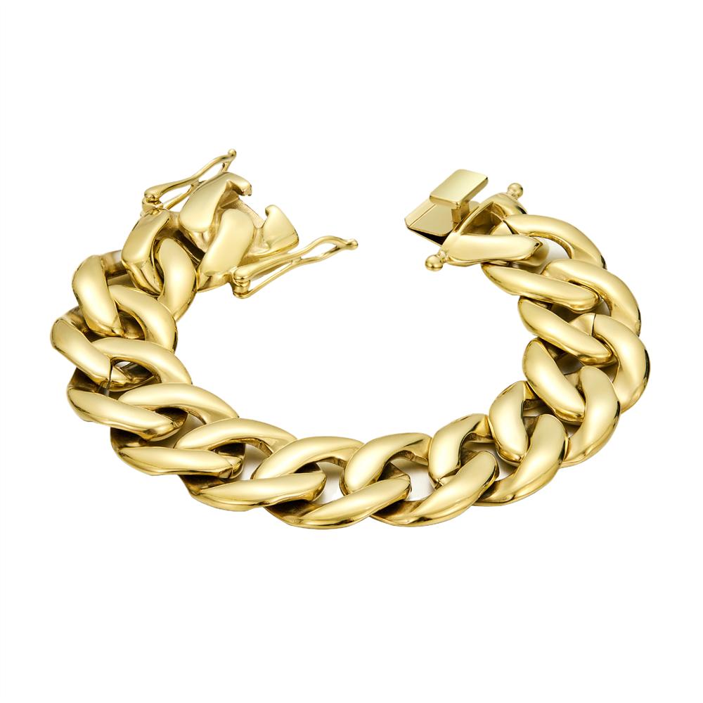 21mm Heavy Thick Stainless Steel Cuban Link Bracelet 14K PVD Gold Plated High Polished Hip Hop Jewelry for Men