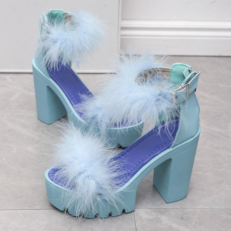 Fashion Women's Sandals Very High Heels Platform Roman Shoes Elegant Woman Heeled Fluffy Sexy Comfortable Pole Dance New
