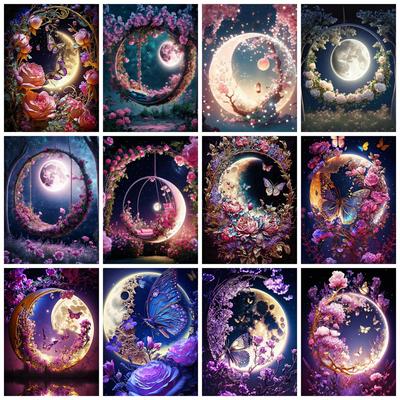 5D Diamond Painting Moon Rose Full Square Round Embroidery Mosaic Flower Landscape Home Decor