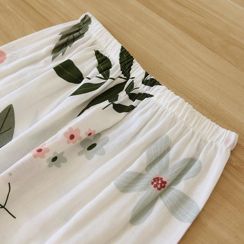 GMXIA Pajamas Women's Spring and Autumn Cotton Gauze Breathable Three-quarter Sleeve Home Wear Two-piece Set Summer Light Style Pajama Sets