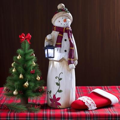 Yousheng Christmas Snowman Figurine with Lantern Resin Snowman Statue Art Decor Outdoor Christmas Snowman Door Greeter for Yard Garden Decor