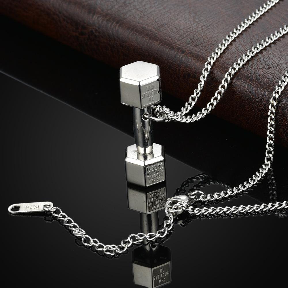 Stainless Steel Dumbbell Pendant Men'S And Women'S Titanium Steel Necklace Sports Fitness Pendant Domineering Accessories