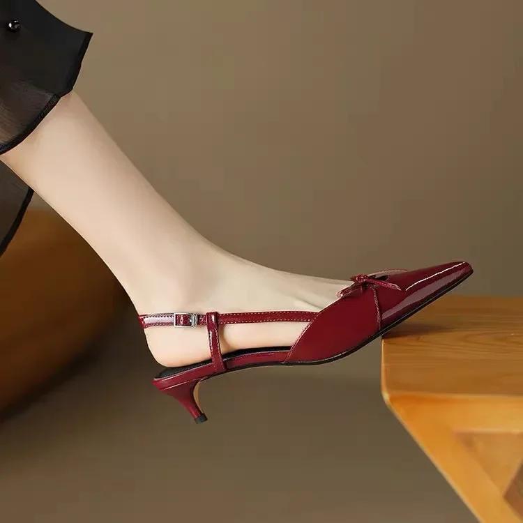 Fashion Bowtie Silver Heel 2024 Elegant Party Dress Shoes for Women Sandals Women's Pointed Toe Heels Designer Stripper Shoe Talon