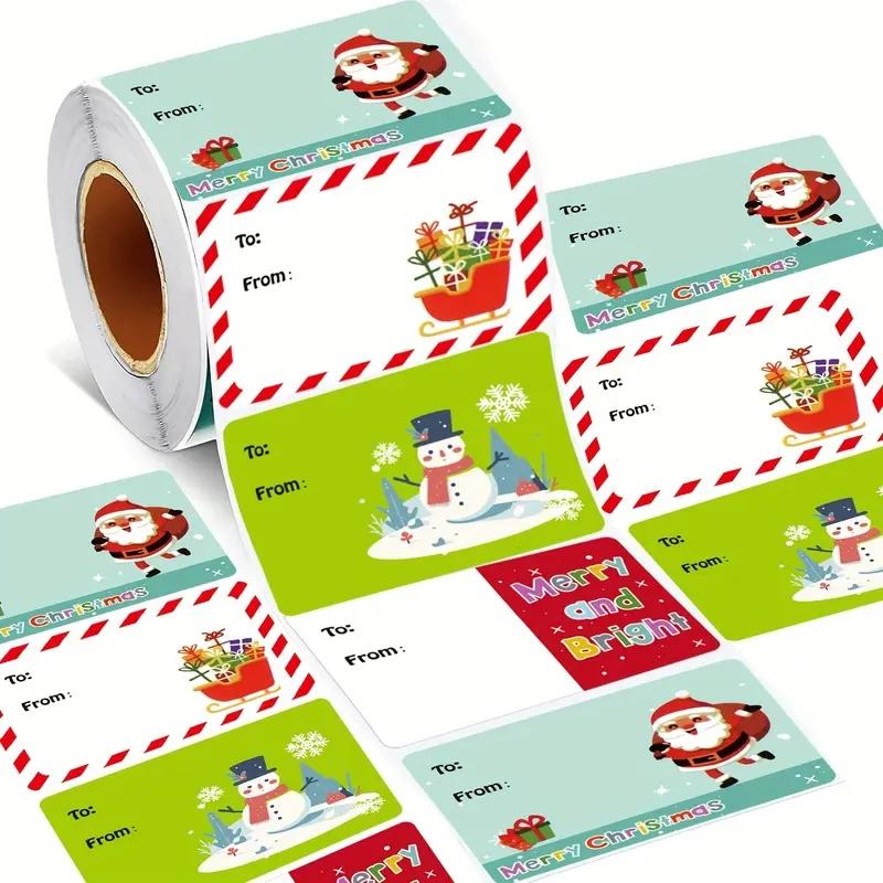 

200 Christmas gift label stickers, self-adhesive writable labels, multifunctional holiday decoration, suitable for packaging and (as the picture,1 roll)