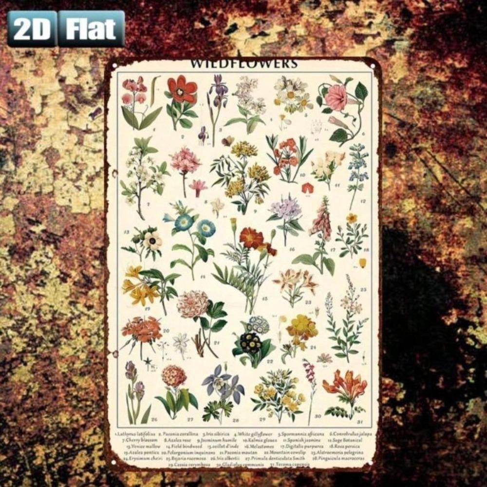 Vintage Metal Sign with Wildflowers 20x30cm Retro Wall Decor for Home Restaurant
