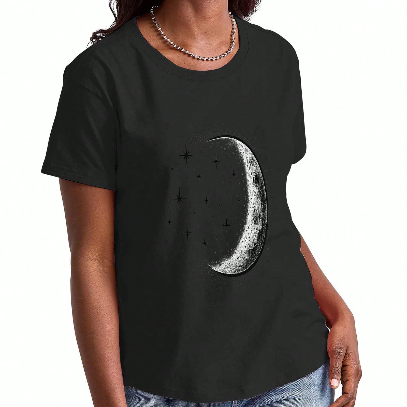 Moon Turtle Ladies Cotton T Shirt, Premium Cotton Print,Durable, Casual Fashion. Cute Sea Turtle With Crescent Moon And Stars Design, Whimsical Ocean S разноцветный