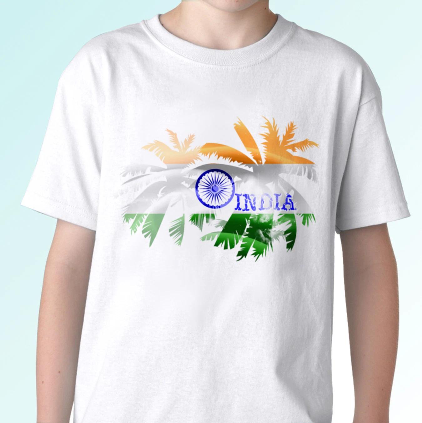 

India Palm flag - white kids boys T-Shirt holiday top s s kids baby sizes 150
