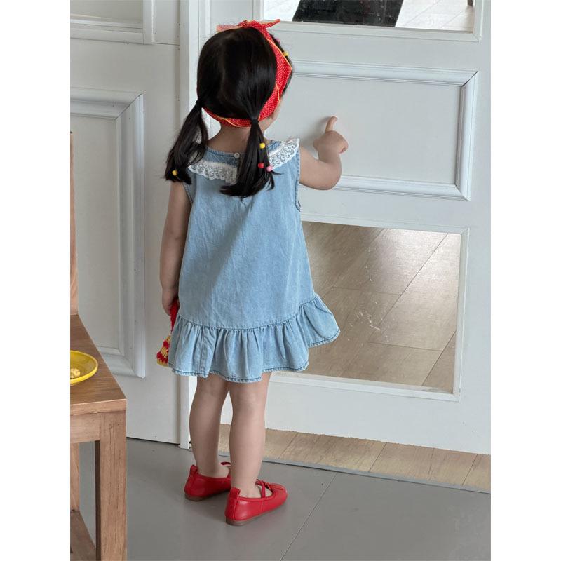 Sweet Sleeveless Lace Dress & Denim Skirt Set for Toddler Girls