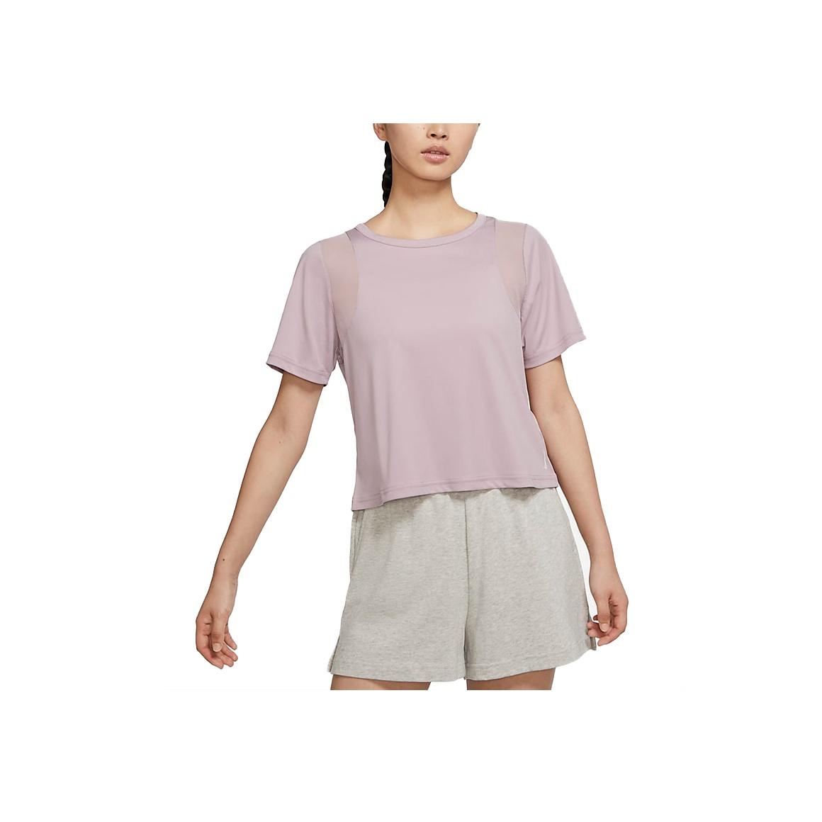 

Nike Yoga Dri-Fit Mesh Дихаюча спортивна футболка з короткими рукавами і круглим вирізом, жіночі топи, рожеві DJ6572-501 M