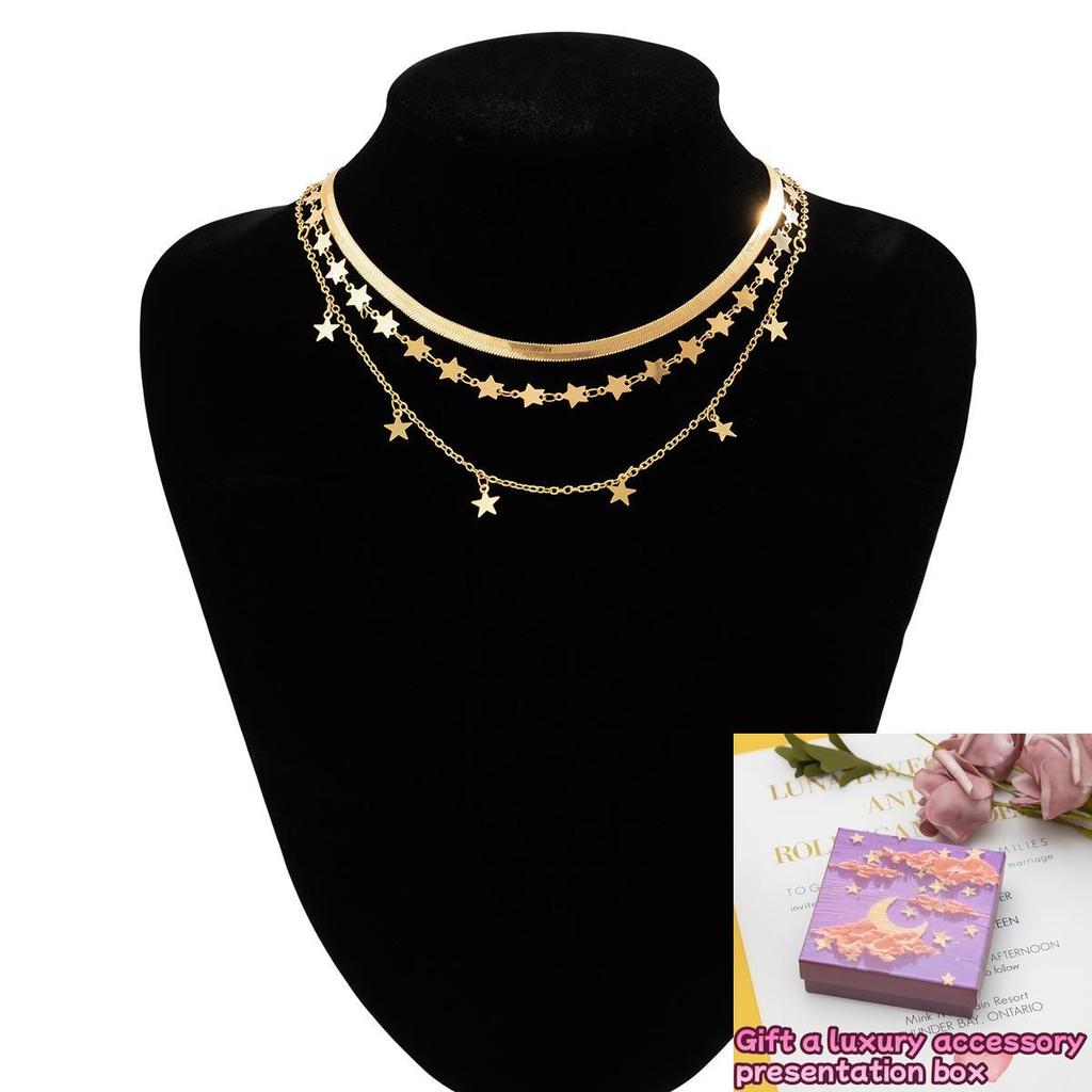 Colier nișă stil fată hot cu stea de cristal, colier simplu cu lanț os de șarpe