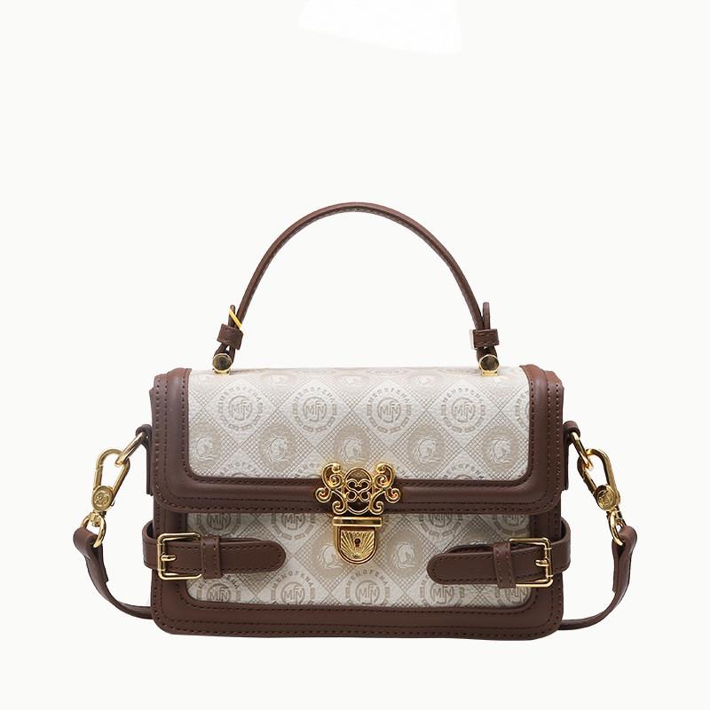 Ielgy Printed Bag Retro Color Matching Handbag High-End Feeling All-Match One-Shoulder Diag
