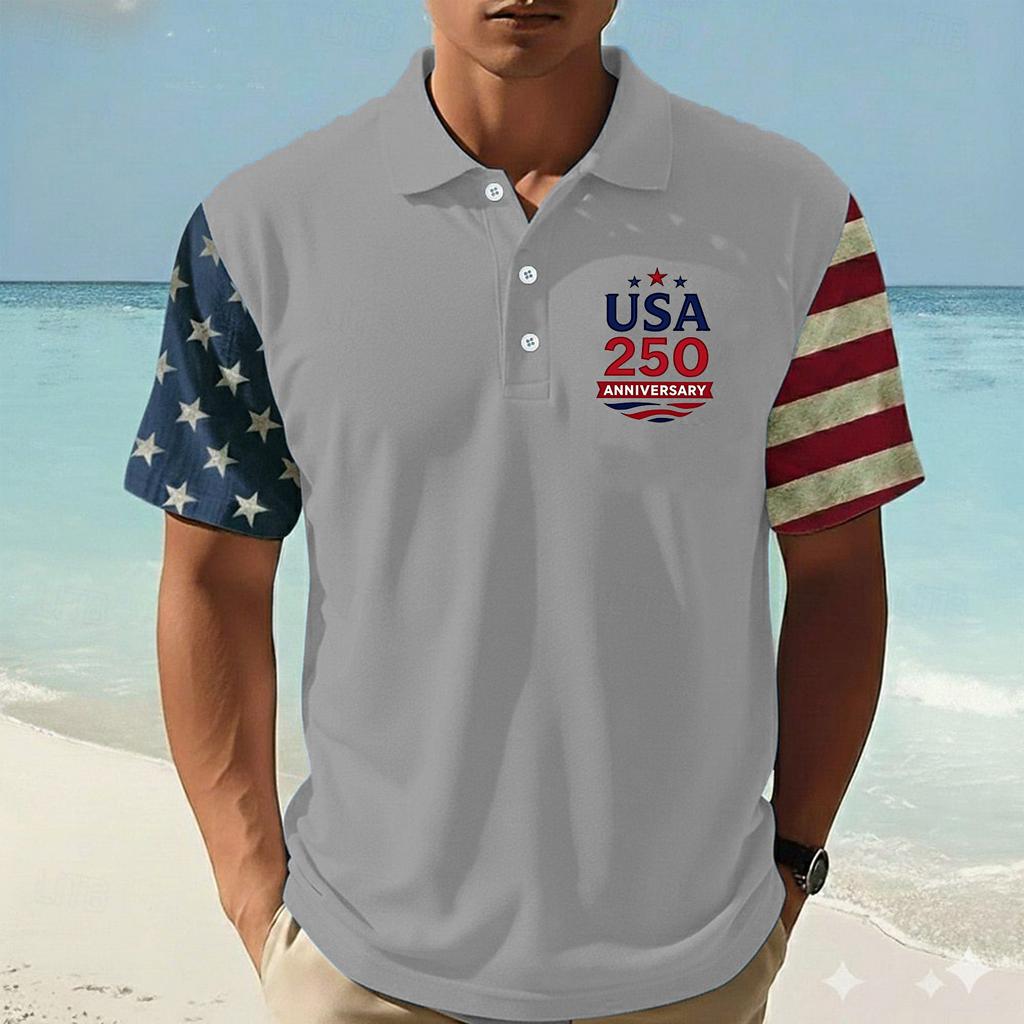 Men's Loose And Casual Flag-print T-shirt, Short Sleeve Shirt