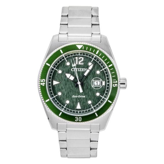 Citizen Eco-Drive Edelstahl Grün Zifferblatt Solar AW1880-55X 100M Herrenuhr