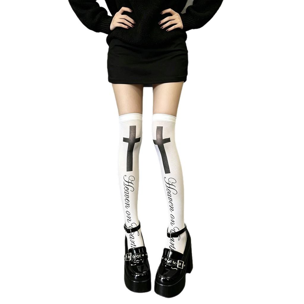 Cross Letter Print Overtheknee Socks With Velvet Fabric For Youth Women